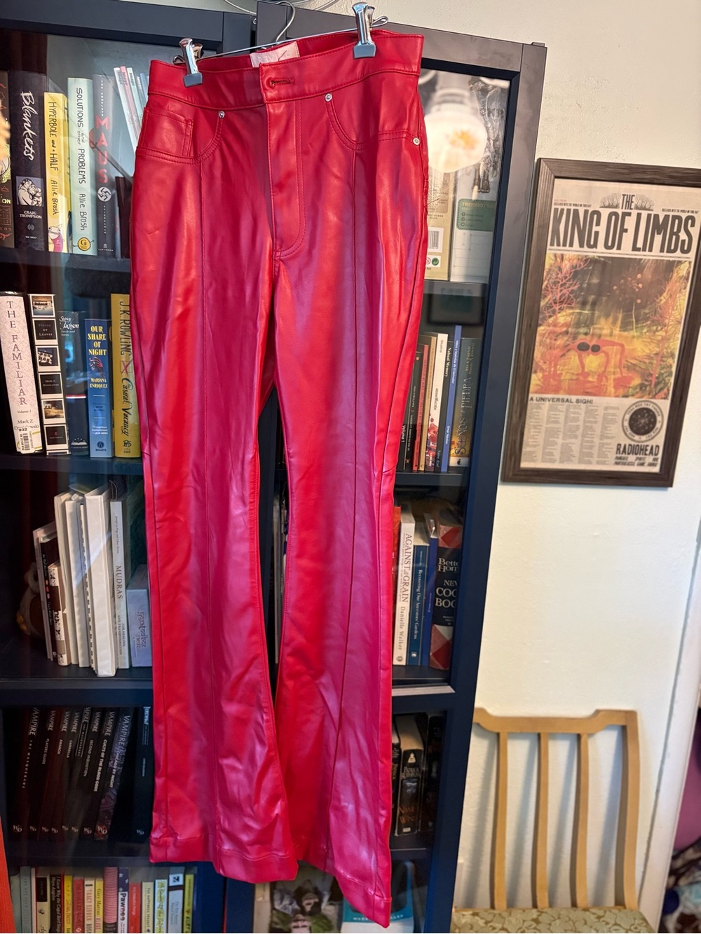 REVICE Red Faux Leather Wide-Leg Flare Pants